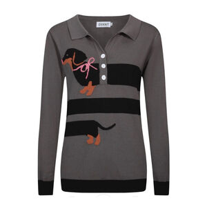 NWT Oxknit Women’s Dachshund Dog Lover Knit Polo Sweater Size XL Preppy Whimsy